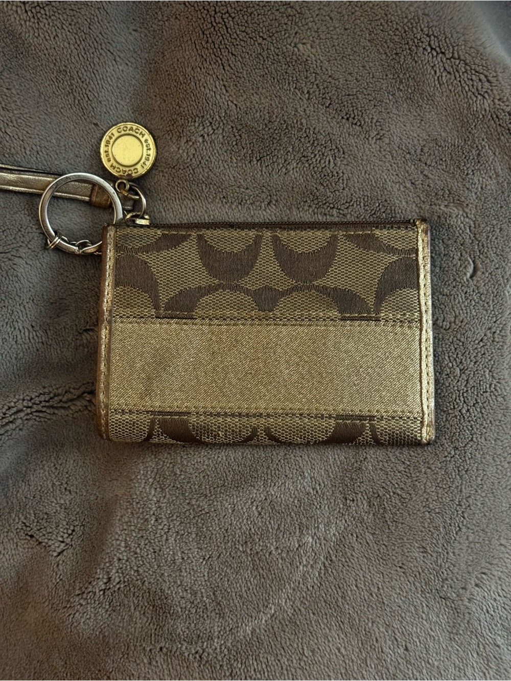 Coach Signature Metallic Gold Card Case legacy lined